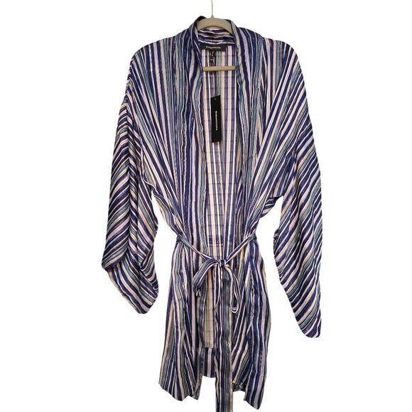 NWT BCBG MAXAZRIA LIGHT STRIPE MINI WRAP JACKET KIMONO COVER UP SIZE M / L $128 - Picture 4 of 16